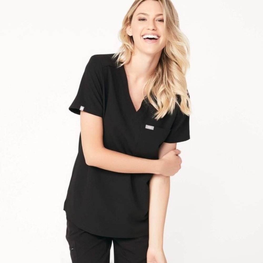 Figs XXS Catarina Black One Pocket Scrub Top XXSmall